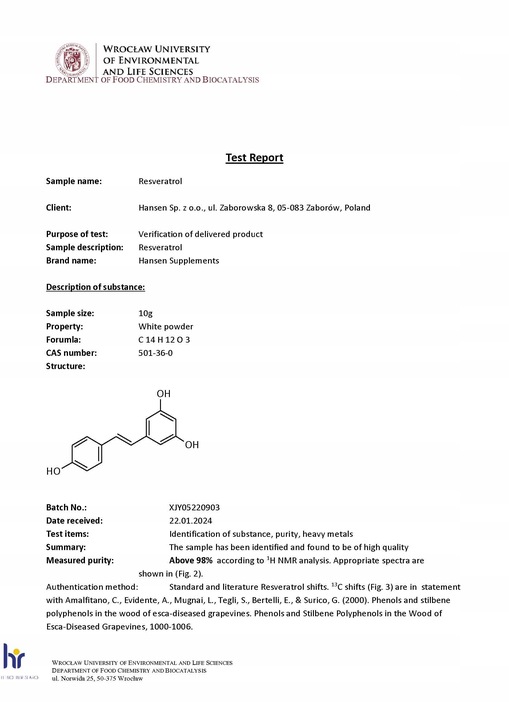 Resweratrol 99%+ proszek - 20g - (Trans-Resveratrol) - badany w PL