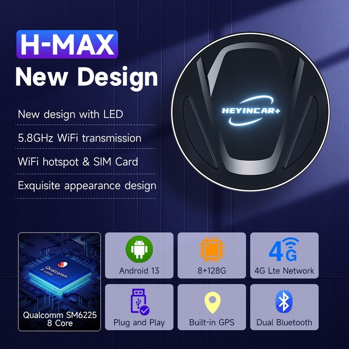 HEYINCAR Carplay Adapter bezprzewodowy Android Auto 8/128G YouTube SIM WIFI
