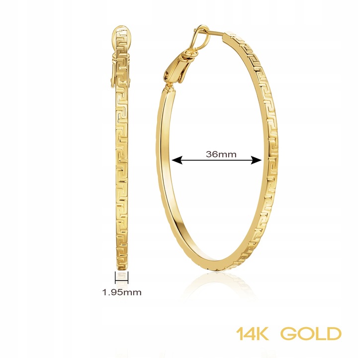 Złote Kolczyki Koła 585 36mm 14k Grecki Wzorem Kolczyki Damskie Prezent