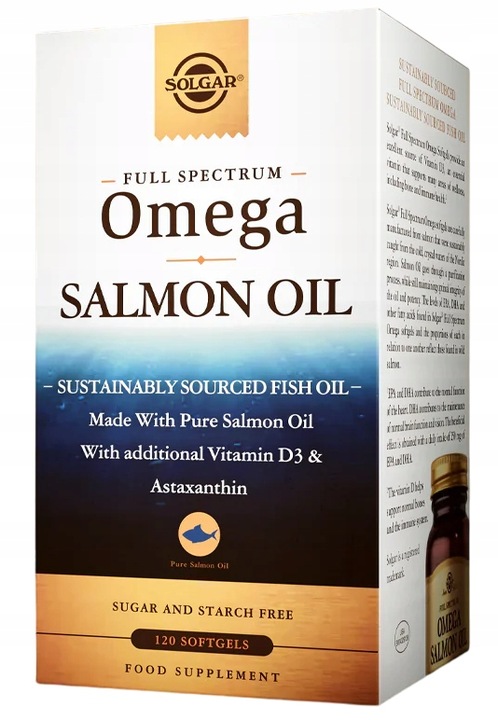 SOLGAR FULL SPECTRUM OMEGA SALMON OIL ŁOSOŚ NORDYCKI 120 KAPUŁEK EPA DHA