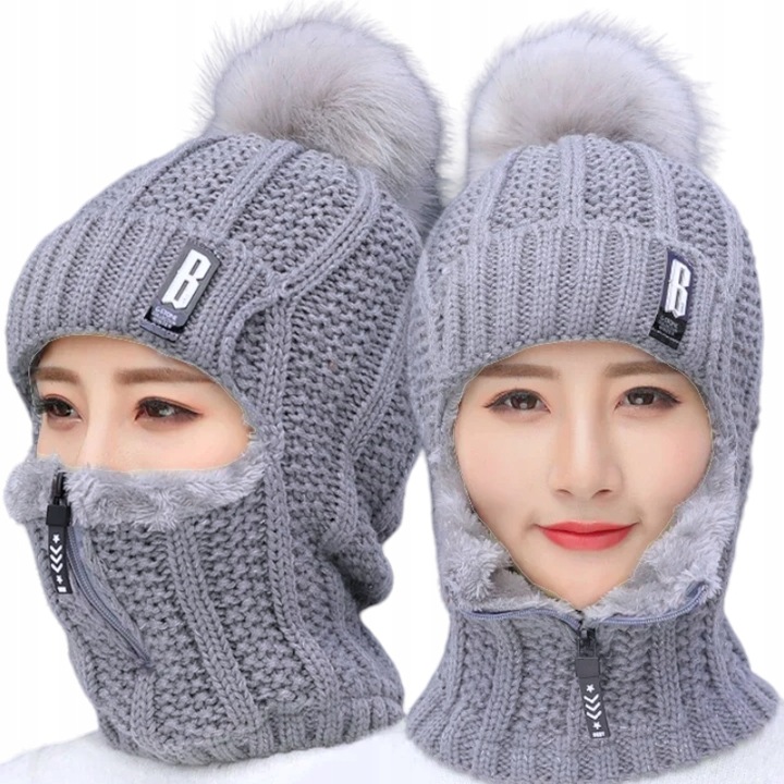 ZIMOWA CZAPKA Z KOMINEM DAMSKA KOMINIARKA Z POMPONEM POLAREM NA SUWAK