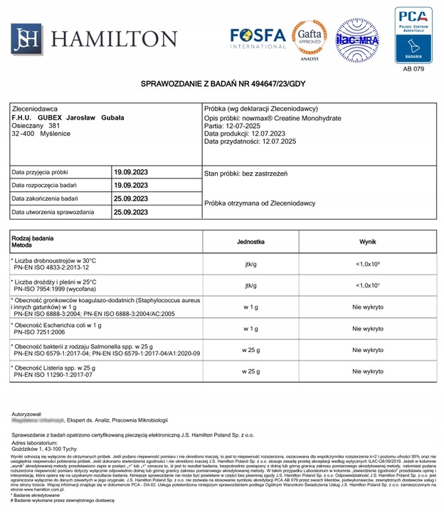 nowmax CREATINE MONOHYDRATE 500 g KREATYNA SIŁA