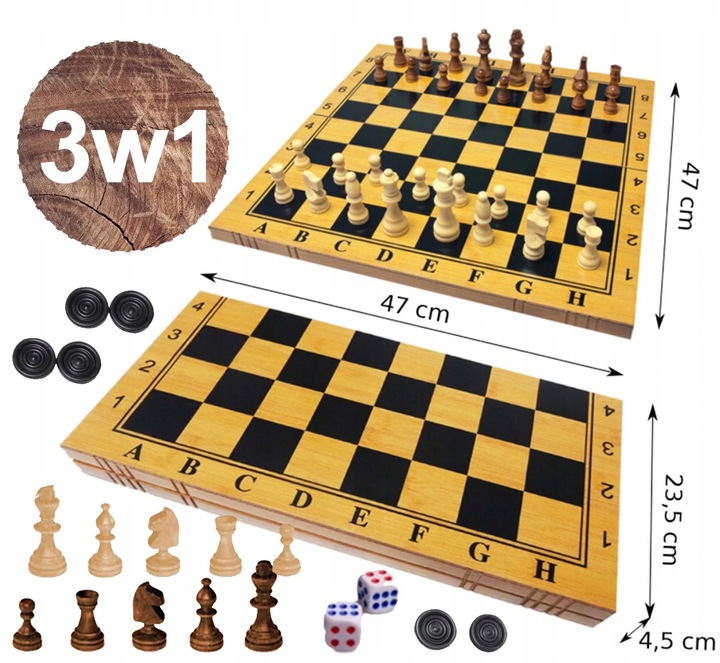 GRA W SZACHY WARCABY TRYKTRAK DUŻE DREWNIANE 3w1 PREZENT POD CHOINKĘ ŚWIĘTA
