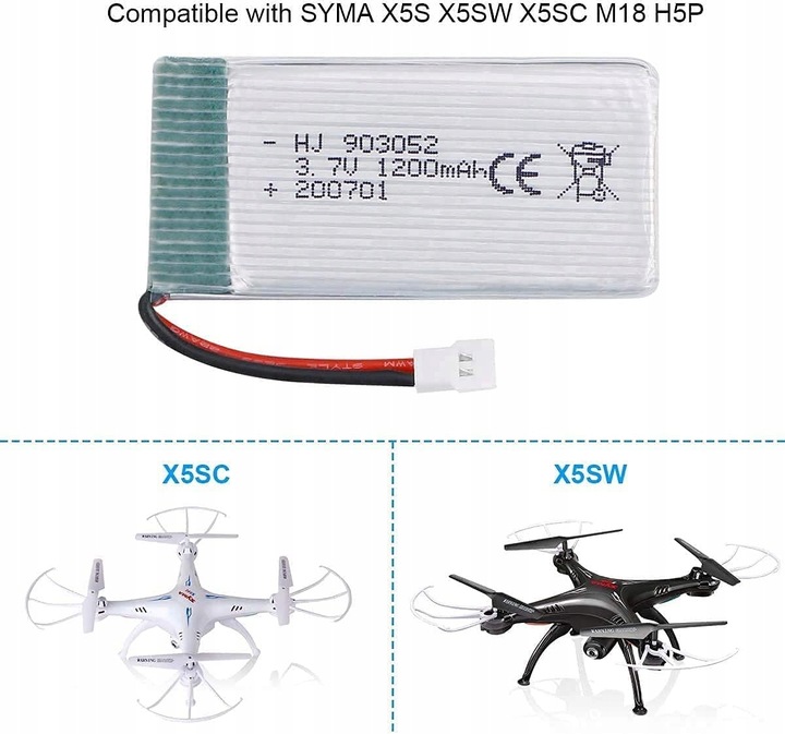 2 Stk Akumulator 3.7v 1200mAh Drones Syma X5SC RC