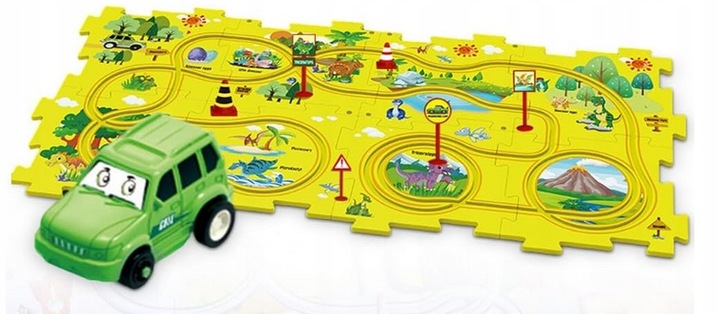 TOR SAMOCHODOWY KREATYWNE PUZZLE DINOZAUR PARK AUTKO 15 el. PUZZLE RAIL CAR