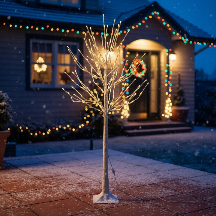 Drzewko Świąteczne Ozdobne Świecące LED BRZOZA 150 cm Lampki Białe Ciepłe