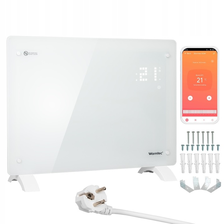 Grzejnik elektryczny ścienny szklany energooszczędny 1,5 kW WiFi EGW-15B