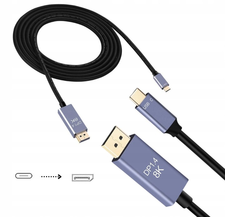 Kabel USB C do Displayport DP 1.4 8K 4K 240 Hz Mac