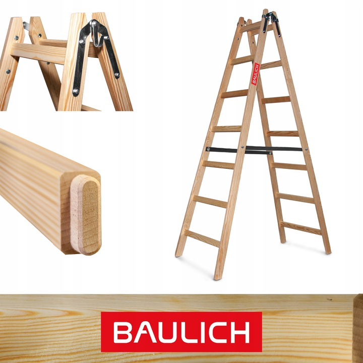 Drabina drewniana 2x7 malarska dwustronna rozstawna rozkładana BAULICH