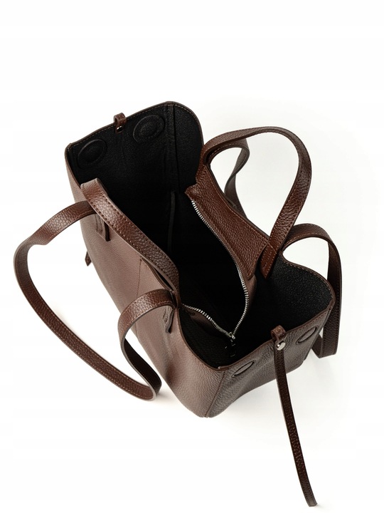 Torebka Damska ze Skóry Naturalnej z Magnetycznymi Zapięciami Cognac