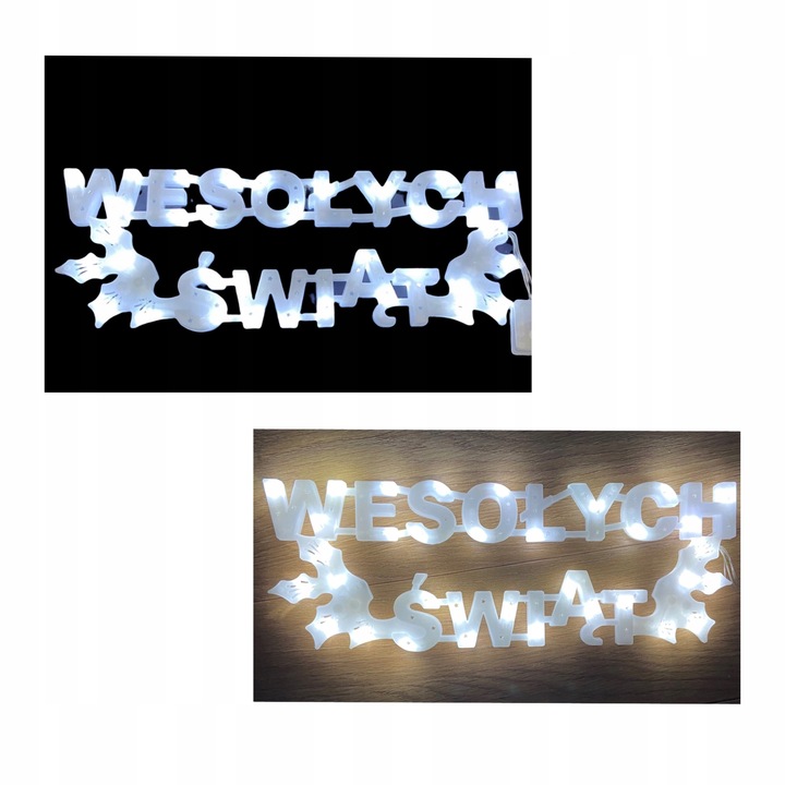 WESOŁYCH ŚWIĄT NAPIS OZDOBA ŚWIĄTECZNA LED Zimno Biały ozdoba