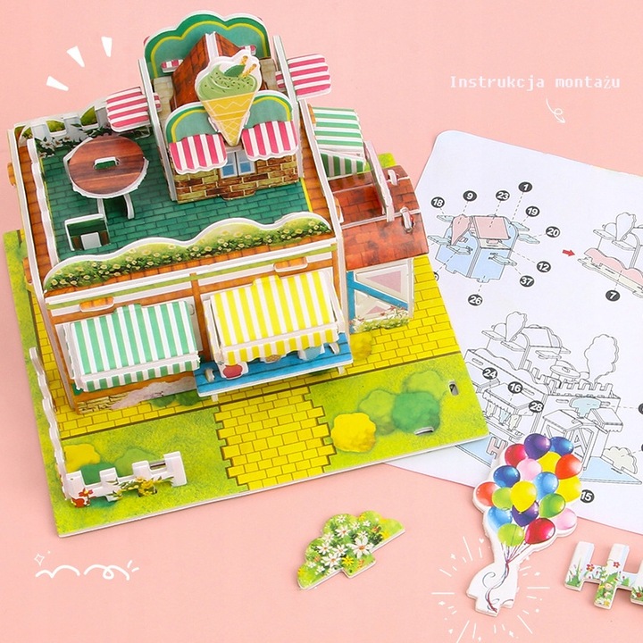 6x Miniaturowy domek 3D PUZZLE DIY ZABAWK dla dzieci Prezent