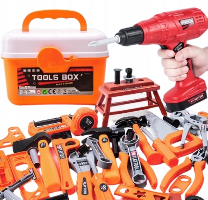 ZESTAW NARZĘDZI DLA DZIECI MAJSTERKOWICZ SKRZYNKA WIERTARKA NA BATERIE 42EL
