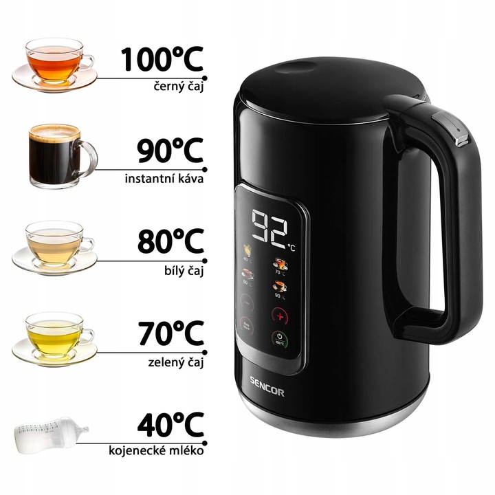 Czajnik elektryczny bezprzewodowy Sencor 2200W 1,7L LED ustawianie temp
