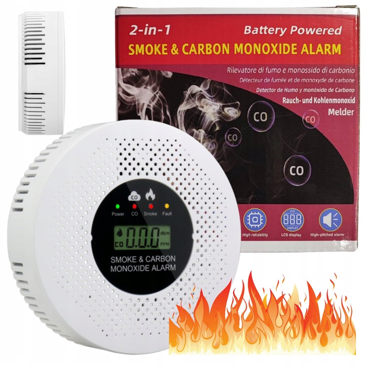 Czujnik Czadu i Dymu Detektor Tlenku Węgla Certyfikowany