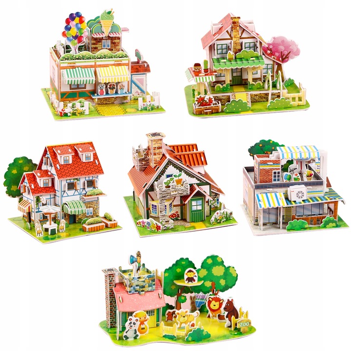 6x Miniaturowy domek 3D PUZZLE DIY ZABAWK dla dzieci Prezent