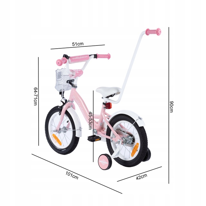 rower rowerek dla dziewczynki TOMABIKE 14 cali model 2025 prowadnik M
