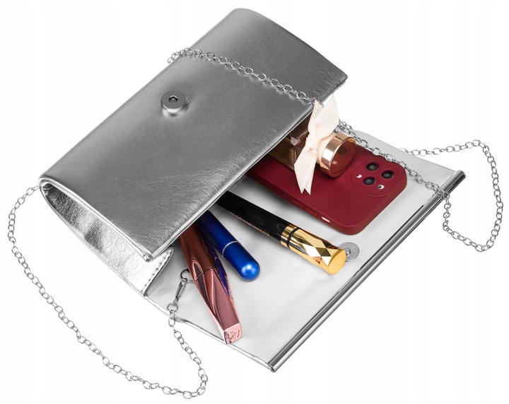 Damska torebka wizytowa kopertówka wieczorowa modna weselna srebrna Rovicky