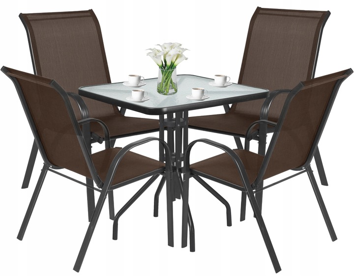 Meble Ogrodowe Zestaw Stół z Krzesłami na Balkon Taras 4 Krzesła Brązowe