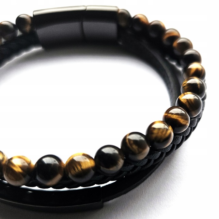 Bransoletka męska REGULOWANA 20-23CM TYGRYSIE OKO SKÓRA JAKOŚĆ VERSATILE