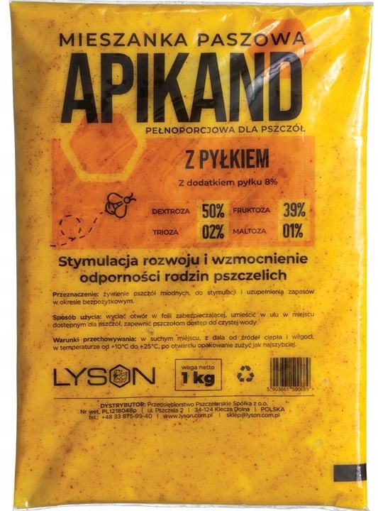 Apikand 20kg ciasto Z PYŁKIEM pokarm dla pszczół