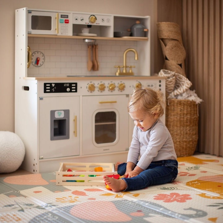 Duża Interaktywna Edukacyjna Drewniana Kuchnia z Oświetleniem LED 2 Poziomy