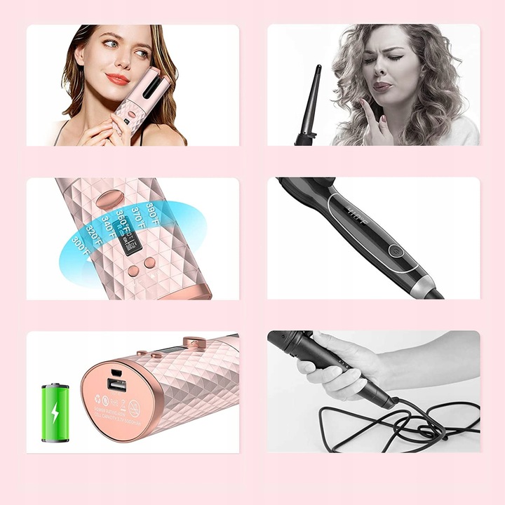 CERAMICZNA Lokówka automatyczna do włosów OBROTOWA fale loki 3000 mAh timer