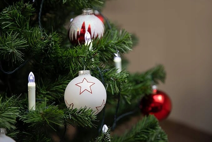 12 SZKLANYCH BOMBEK, BOMBKI CHOINKOWE CZERWONE BIAŁE SREBRNE MIX 8CM