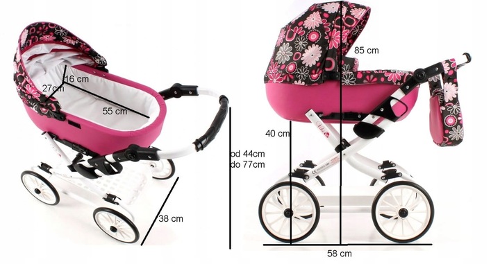 Wózek dla Lalek Składany Głęboki Adbor Viki Gondola Torba Koszyk kol. Vi-09