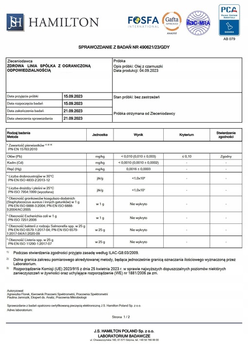 PROMOCJA Certyfikowany olej z czarnuszki 100ml TERMIN 30.06.2024