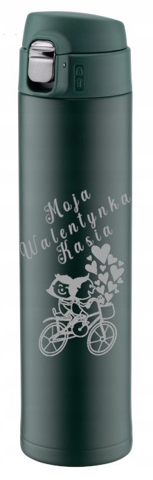 Kubek termiczny zielony z ustnikiem blokadą 520ml GRAWER logo Urodziny