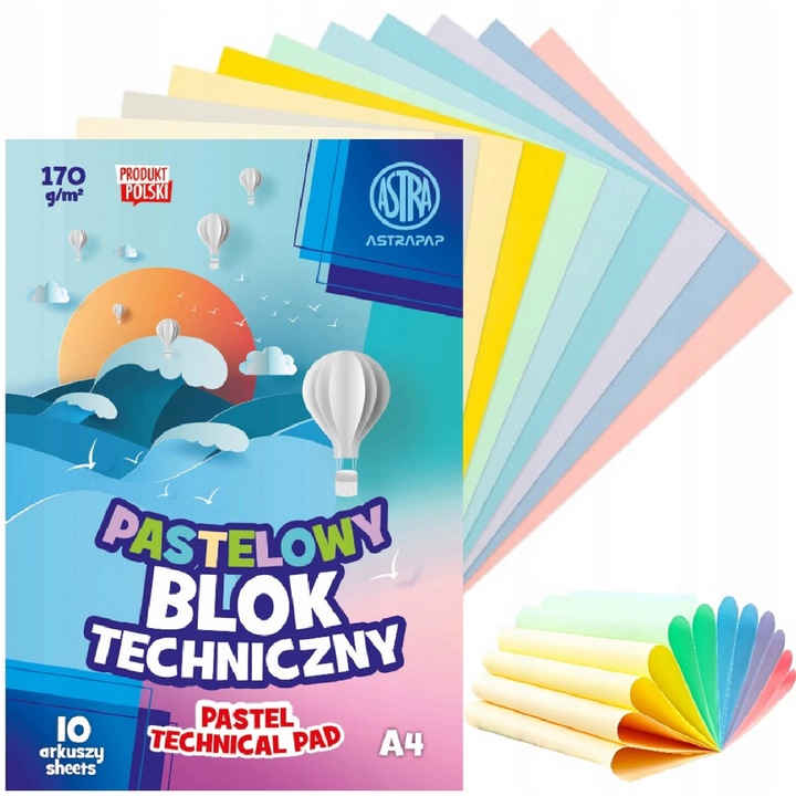 ASTRA ZESTAW BLOKÓW RYSUNKOWE, TECHNICZNE, BIAŁE KOLOROWE, BLOKI A4, A3