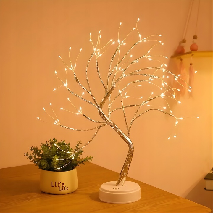 LAMPKA DRZEWKO BONSAI LED 50 CM SREBRNE CHOINKA ŚWIECĄCE USB