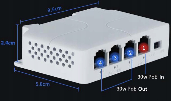EXTENDER / SWITCH POE 4-PORTOWY 1Poe IN, 3xPoe OUT