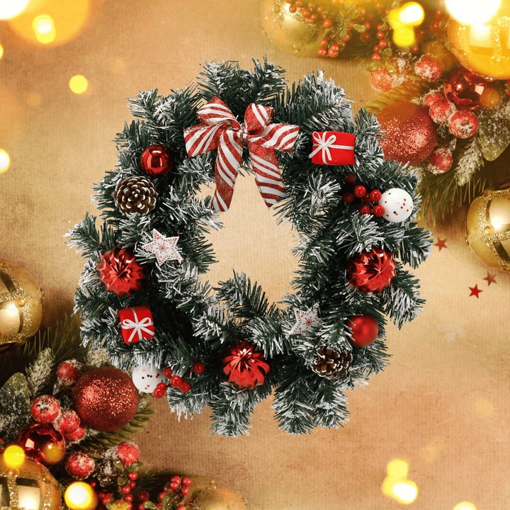 WIENIEC WIANEK STROIK ŚWIĄTECZNY 40cm czerwono biały NA DRZWI STÓŁ sztuczny