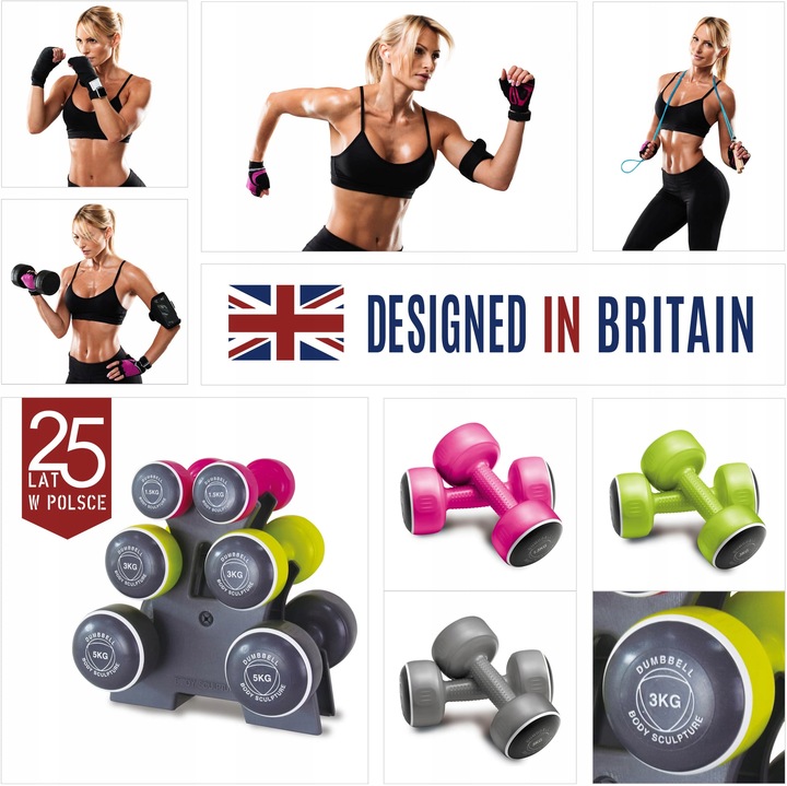 ZESTAW CIĘŻARKI HANTLE DO ĆWICZEŃ 1,5+3+5kg STOJAK