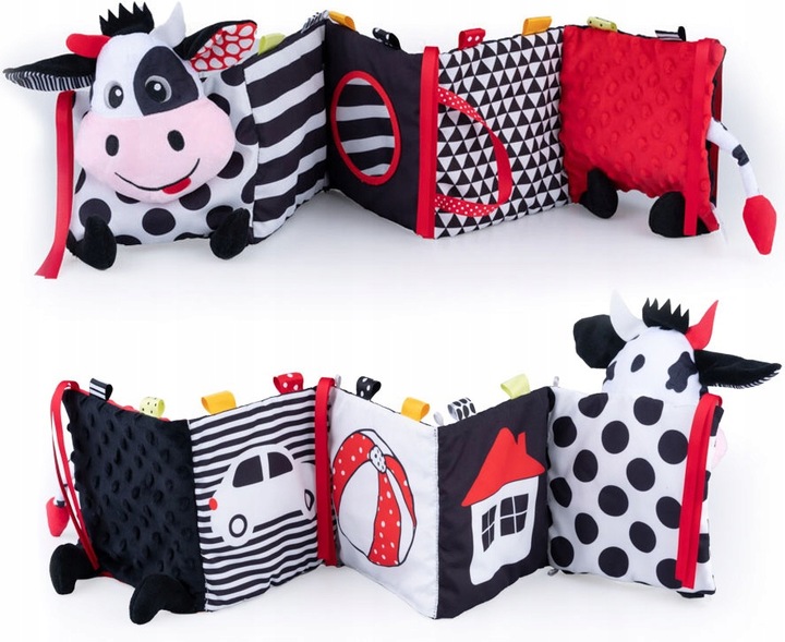 BaliBaZoo KSIĄŻECZKA HARMONIJKA KRÓWKA sensoryczna do łóżeczka dwustronna