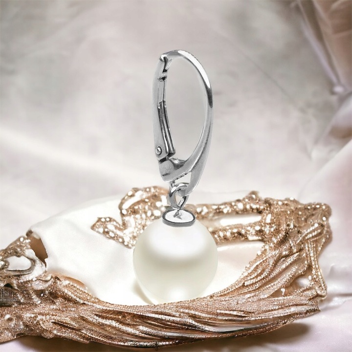 Srebrne kolczyki wiszące z perłą Swarovski