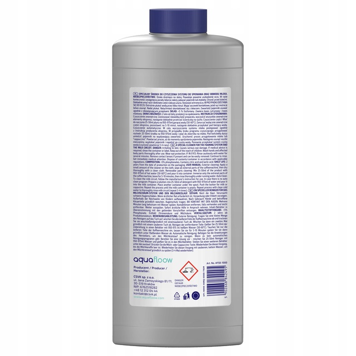 Płyn do czyszczenia obiegu mleka w ekspresie AquaFloow Cleani 2x 1l