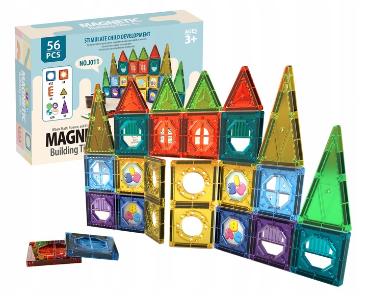 KLOCKI MAGNETYCZNE KONSTRUKCYJNE EDUKACYJNE DUŻE PANELE 3D DLA DZIECI 56 EL