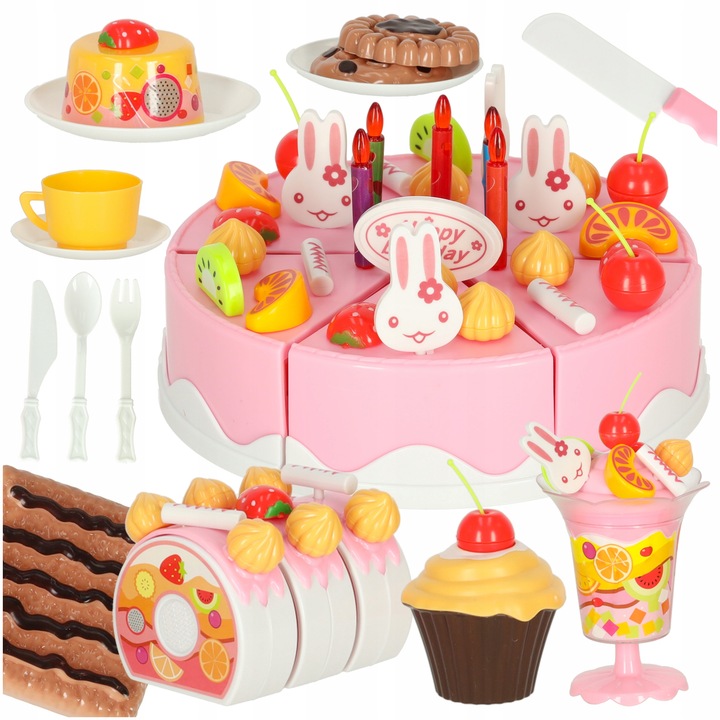 TORT URODZINOWY DO KROJENIA NA RZEPY ZESTAW CUKIERNIA ZABAWKOWE JEDZENIE