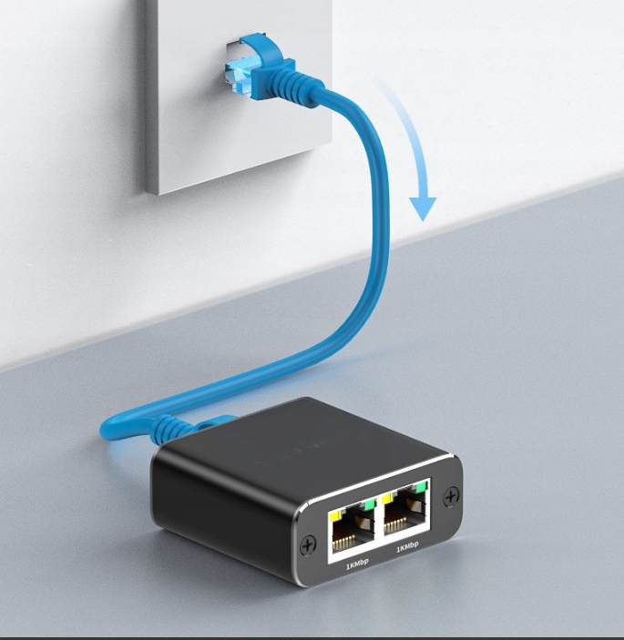 Adapter rozdzielacz mini Switch splitter LAN Ethernet RJ45 2xRJ45 1000M 1GB
