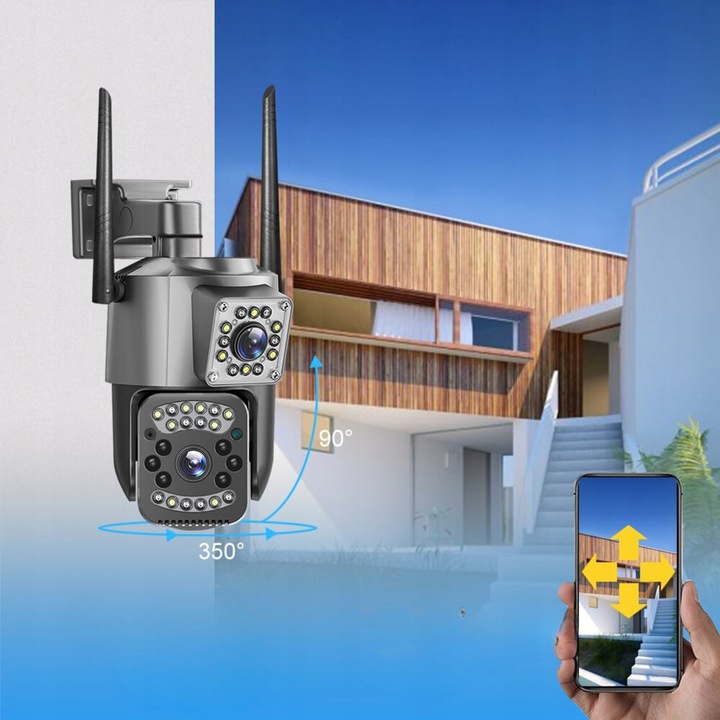 PODWÓJNA KAMERA WIFI IP ZEWNĘTRZNA OBROTOWA 2K ŚLEDZENIE 4MPX DOŚWIETLENIE