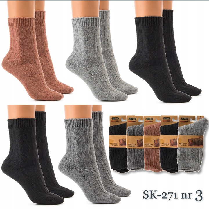 5x SKARPETY damskie NATURALNE WEŁNIANE CIEPŁE GRUBE skarpetki