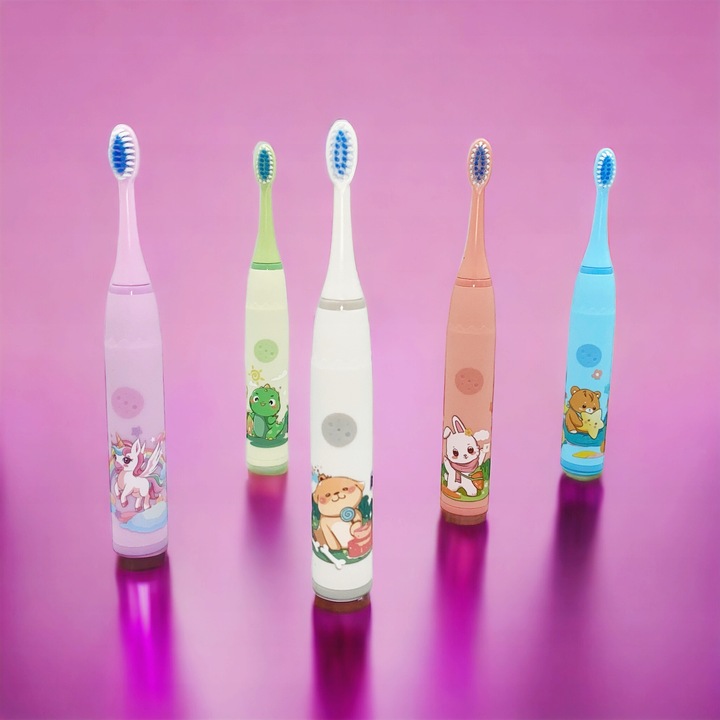 SZCZOTECZKA SONICZNA DO ZĘBÓW DLA DZIECI ELEKTRYCZNA FIOLET+KOŃCÓWKI+GRATIS