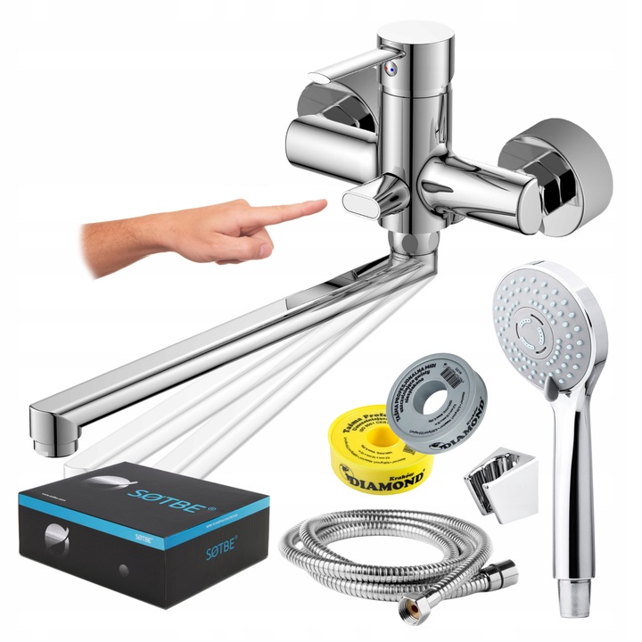 Bateria z długą wylewką do wanny Kran z ceramicznym przełącznikiem SOLIDNA