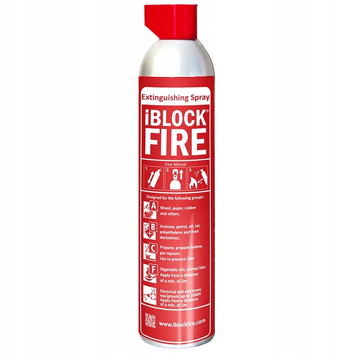 GAŚNICA iBlockFIRE ABCF+E 0,6L. 100%BIO SPRAY GAŚNICZY iBlockFIRE ZASIĘG 8M