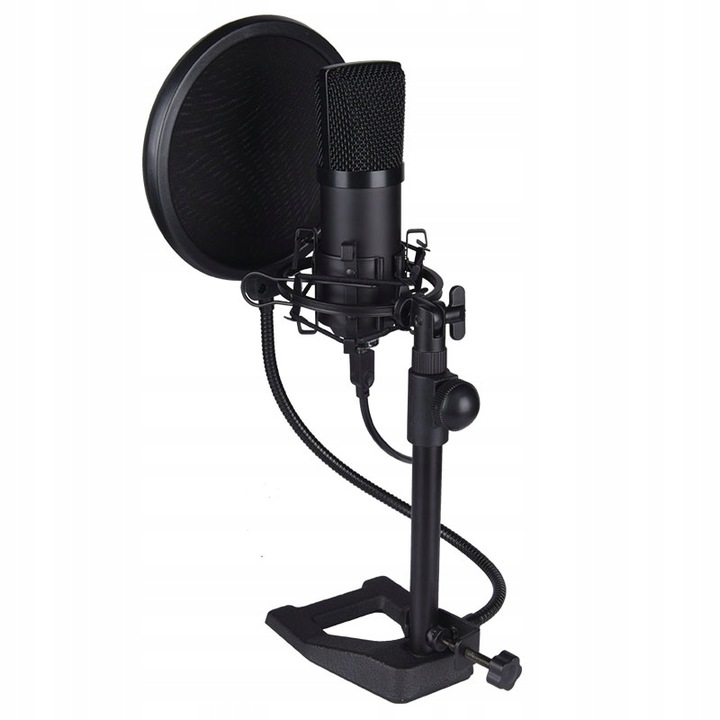 MIKROFON POJEMNOŚCIOWY USB + STATYW UCHWYT POP FILTR KOSZ DNA PODCAST 700