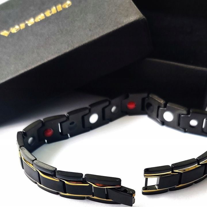 Bransoletka magnetyczna męska zdrowotna CZARNO-ZŁOTA 21cm Prezent Versatile