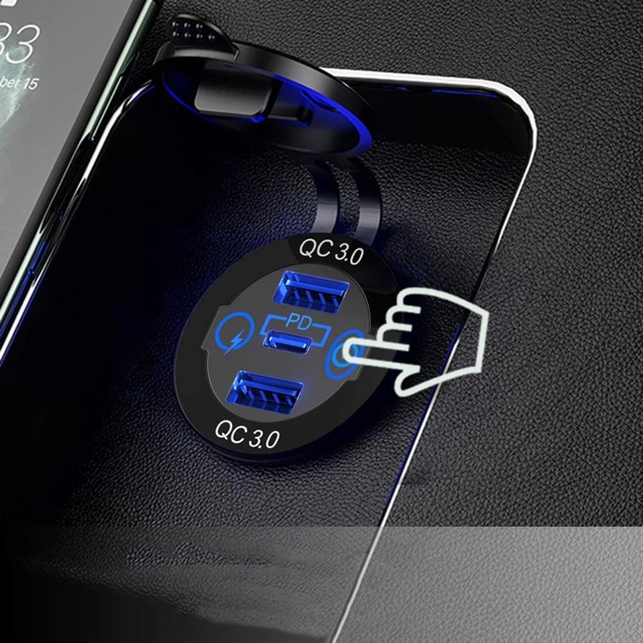 GNIAZDO ŁADOWARKA SAMOCHÓD QC3.0 3xUSB 12V-24V